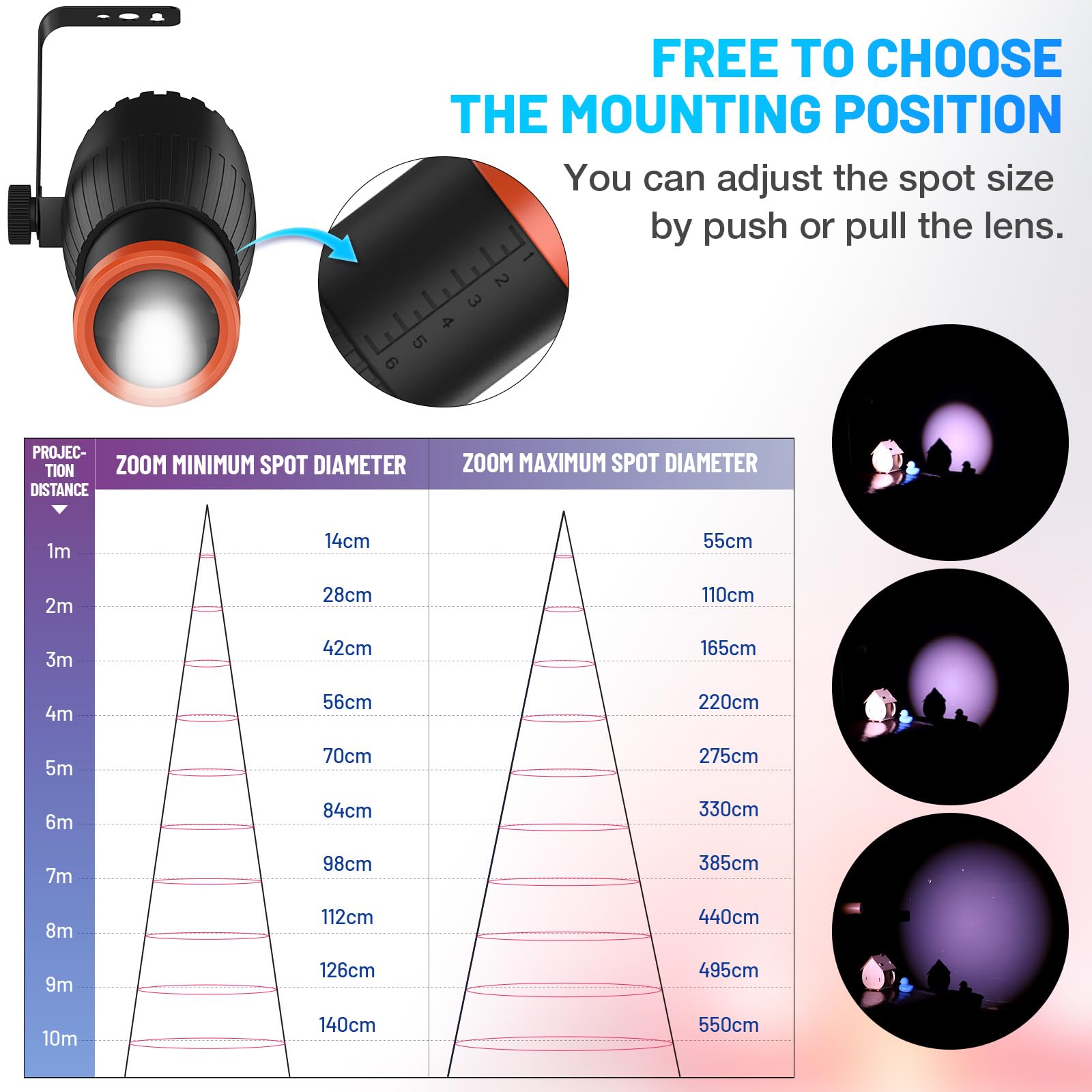 Pinspot LED Luce, Czgor 18W RGBW 4 in 1 Luci Spot con telecomando, Fuoco Manuale Palla Disco Spotlight, Super Luminoso con Colonna Guida Luce, Palcoscenico Illuminazione per Disco Party