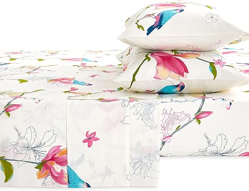 Miniatura 2 de Wake In Cloud - Sábanas florales, 100% algodón, juego de sábanas de 4 piezas, ropa de cama estética botánica bohemia con estampado de pájaros,