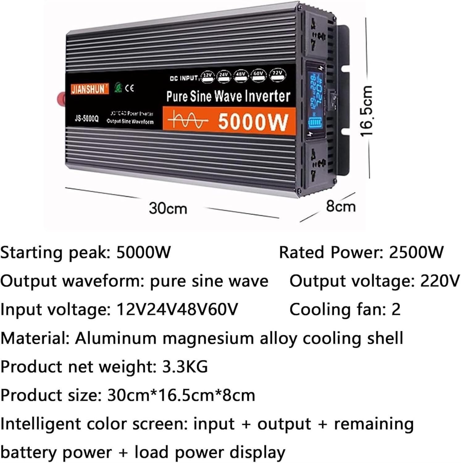 Inverter A Onda Sinusoidale Pura Da 3000W 4000W 5000W 6000W Per Auto Da CC 12V 24V 48V 60V 72 V A CA 110V 120V/220V - 240V, Adatto Per Abitazioni, Auto E Camper(5000W,24V to 110V)