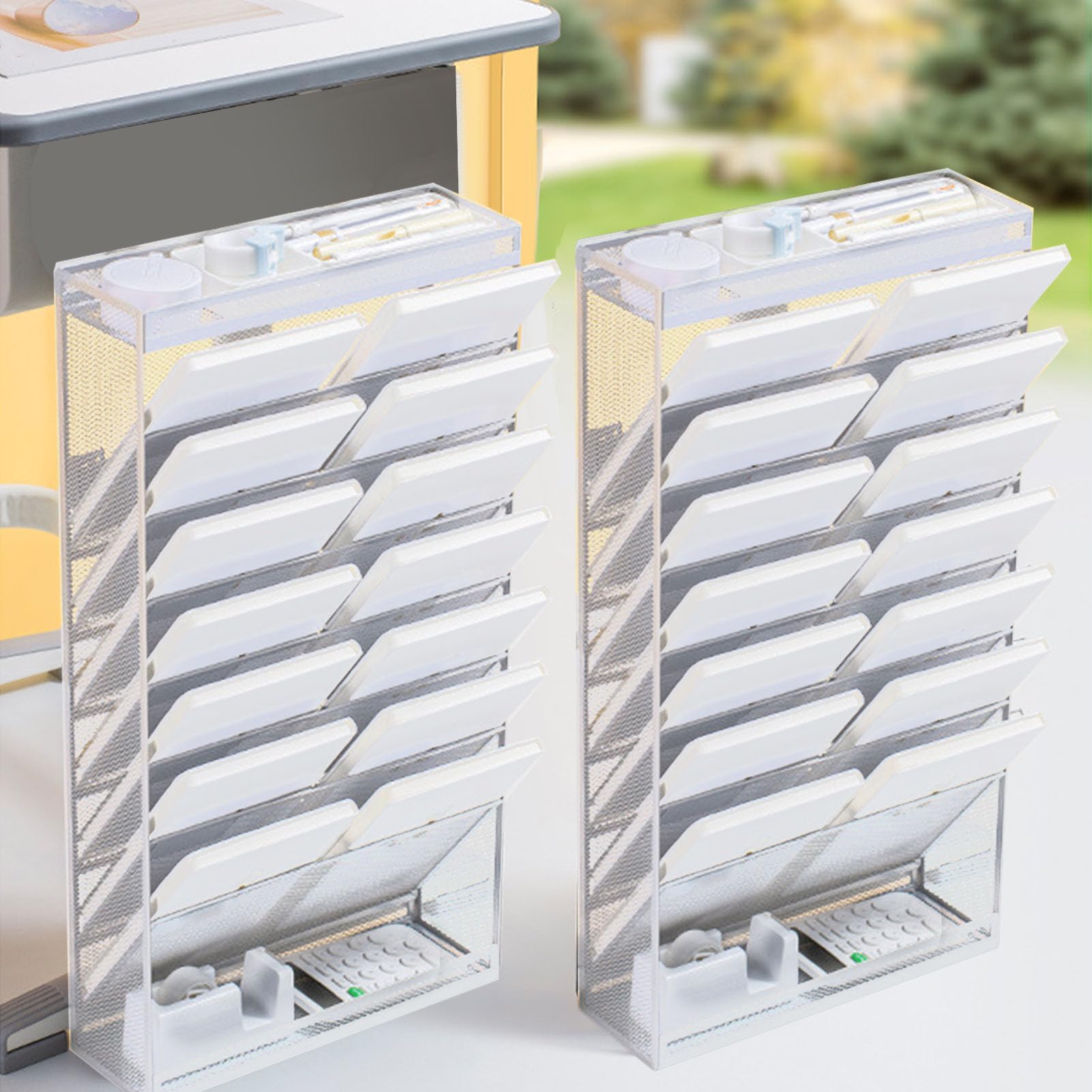 Organizzatore di File a 9 Livelli Realizzato in Maglia di Ferro Spessa, Rack a Parete Mobile con Ruote, Organizzatore di Documenti per Ufficio, Casa, Design Verticale per la