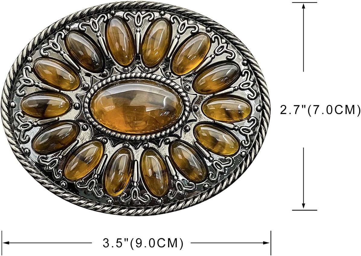 YOQUCOL Vintage Western Cowboy Native American Stone Belt Buckle for Men Black Tone image 3