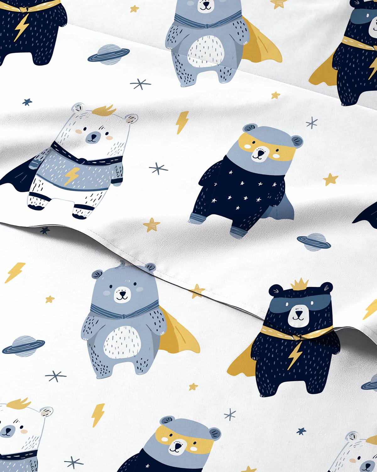 Kids Queen Size Bear Bed Sheets - 4 Piece Kids Bear Sheet Set - Comic Hero Bedding - Ultra-Soft, Cute &amp; Cozy - Breathable &amp; Machine Washable - Wonderful Brave Bed Set for Boys, Girls, Teens &amp; Toddlers