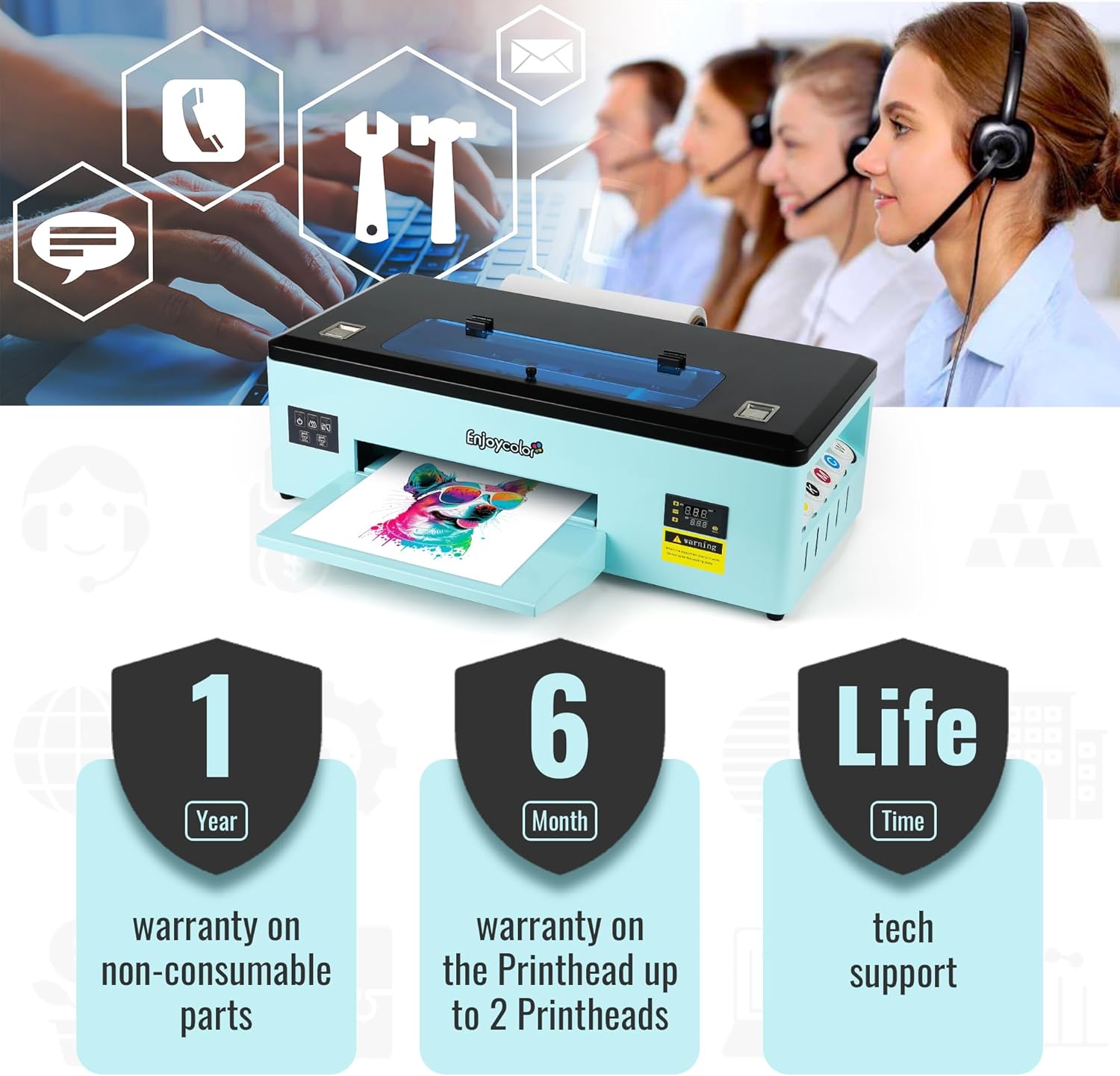 EnjoyColor A3+ DTF Transfer Printer 100% Transfer Rate for DIY Print T-Shirts, Leather, Other Textile (A3 Printer + Software + 5x250ml Ink + Roll of Film)