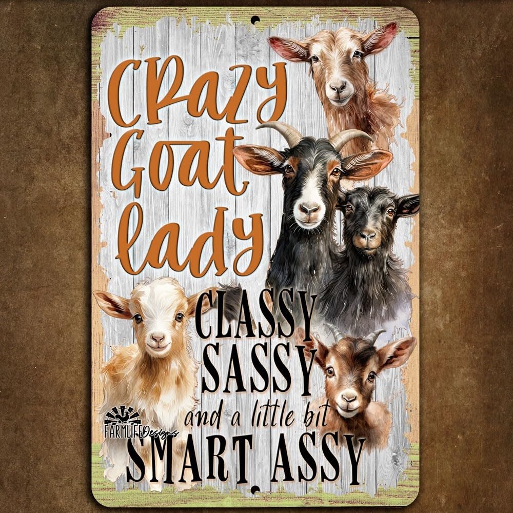 Crazy Goat Lady sign classy, sassy, smart assy handmade metal tin wall art decor home decor