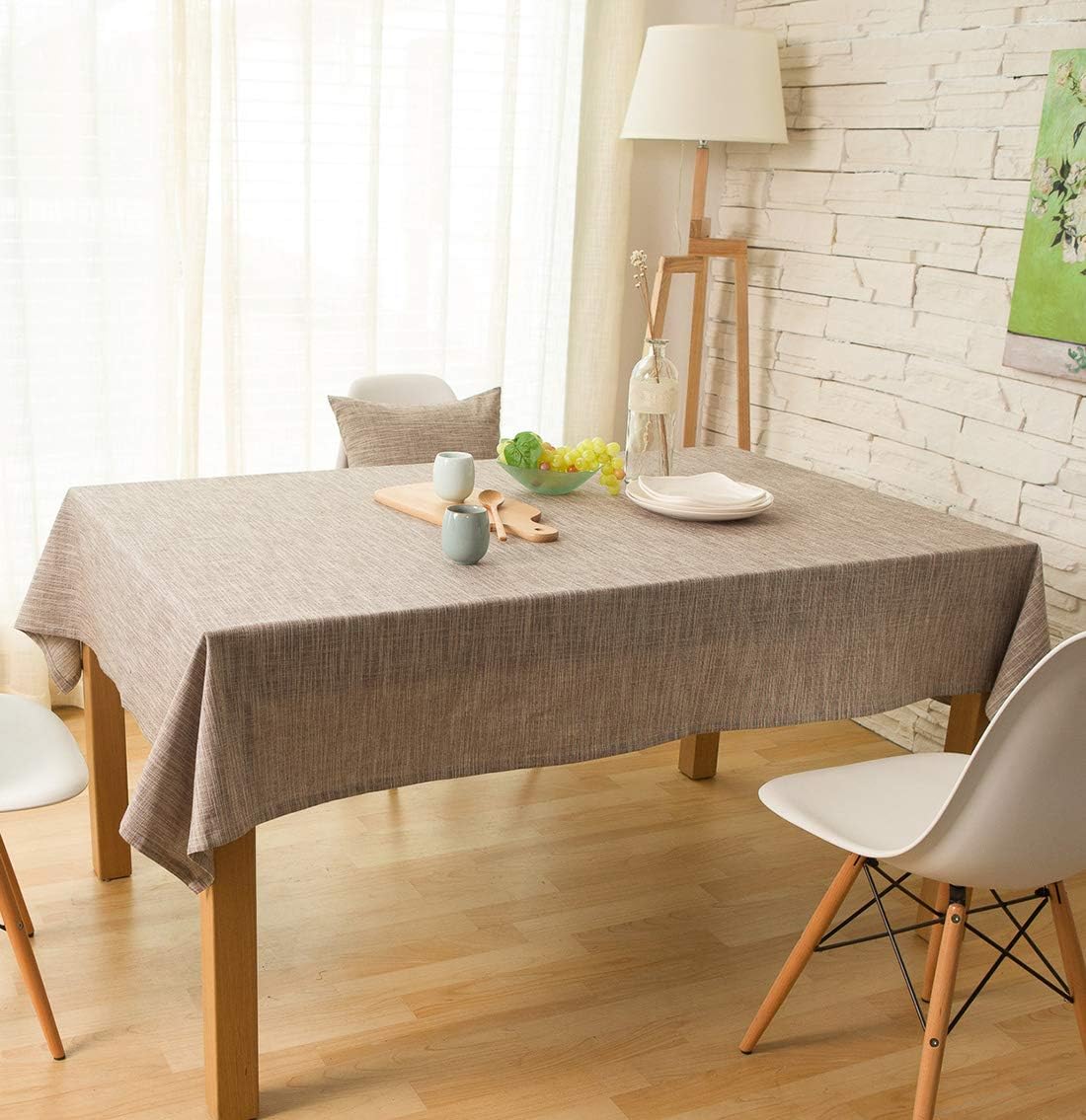 vctops Rustic Cotton Linen Tablecloth Dust-Proof Striped Table Cover for Kitchen Dinning Tabletop Home Decoration Everyday Use (Coffee,51"x87")