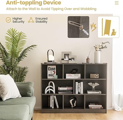 Miniatura 5 de Tangkula Estantería de madera con forma de cubo de almacenamiento de 3 niveles y 8 cubos estantería multiusos estante de exhibición para sala de