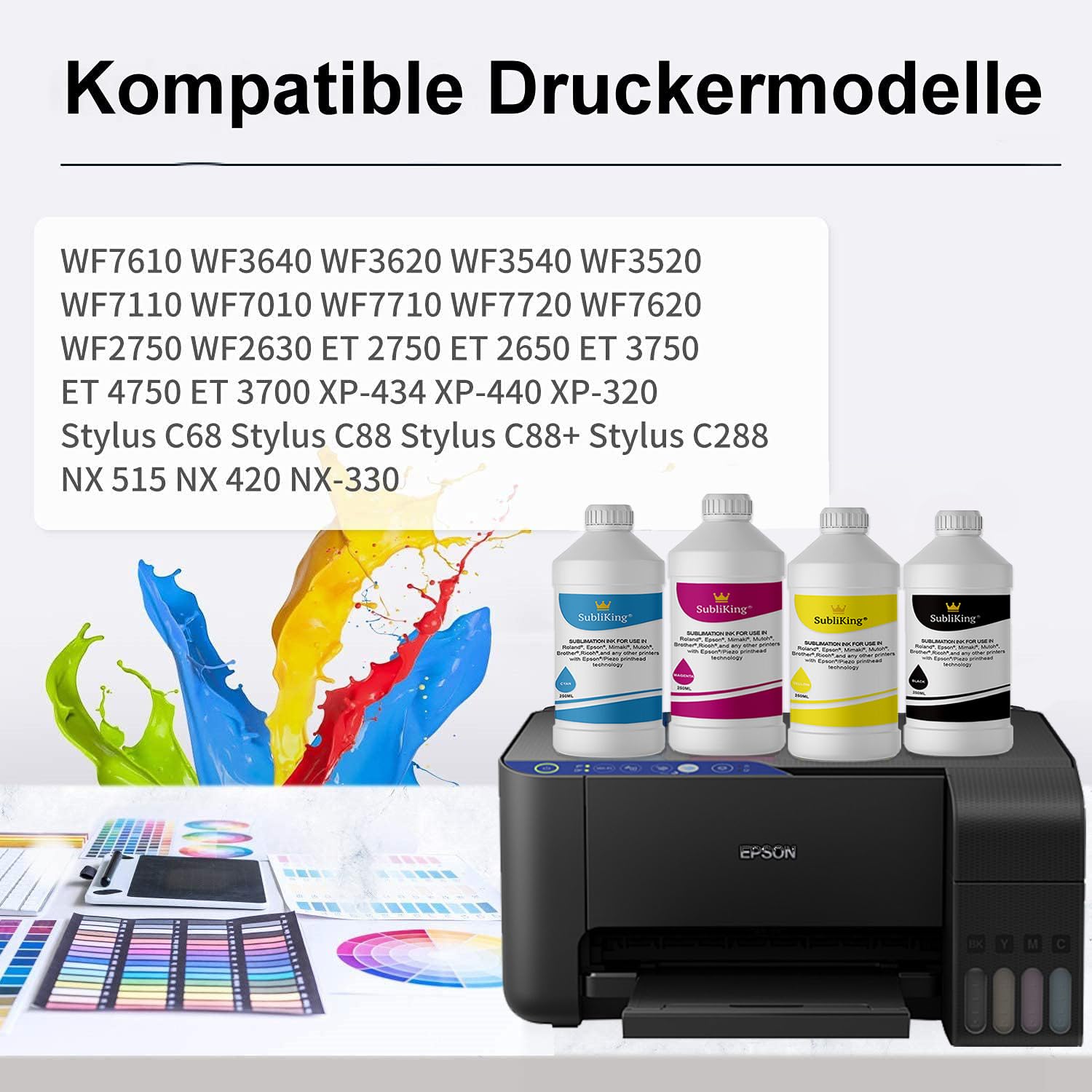 4X 250ml Sublimationstinte (CMYK-Set) für Epson, Ricoh & Sawgrass