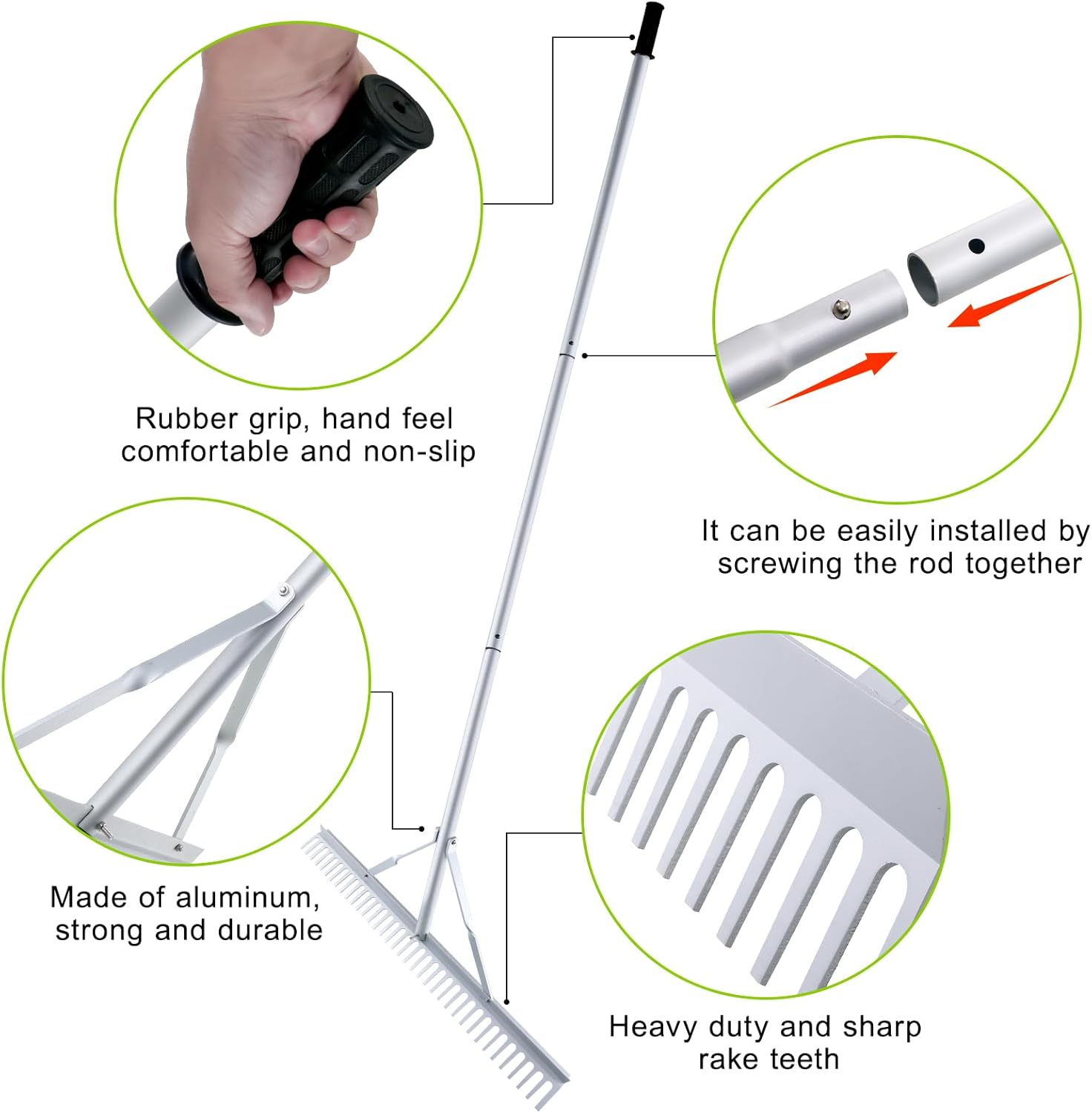 36 Inch Aluminum Landscape Rake, Garden Rake, Heavy Duty Rakes for Lawns, Metal Rake for Gardening, Loosening Soil, Lawn Care, Lake and Beach