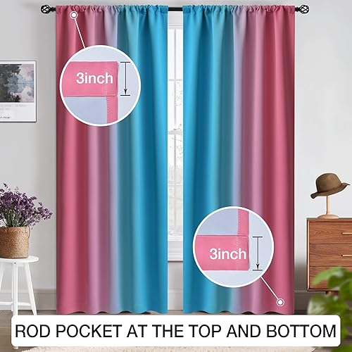 Miniatura 2 de COSVIYA Cortinas degradadas para oscurecer la habitación de 84 pulgadas de largo para sala de estar, bloqueo de luz, verde azulado a morado, 2 tonos