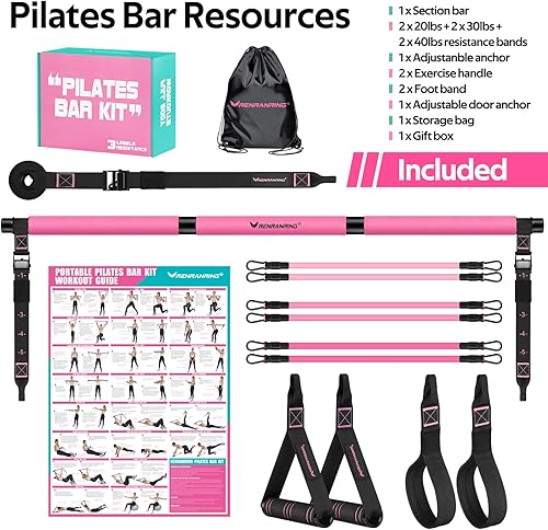Miniatura 8 de Kit de barra de pilates con bandas de resistencia, barra multifuncional de yoga y pilates con hebilla de ajuste de metal resistente para mujeres y