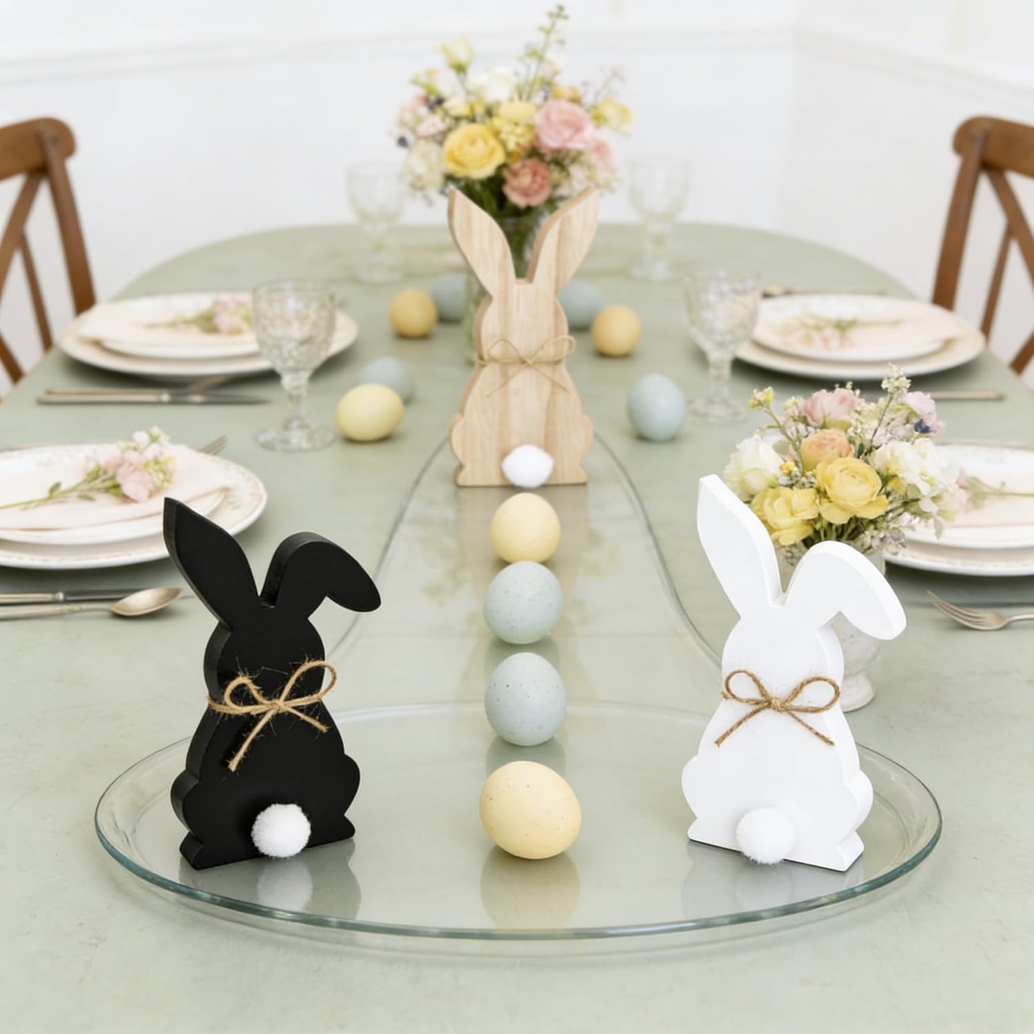 3PCS Easter Bunny Table Centerpiece Signs Rustic for Home Tiered Tray Farmhouse Decor Suitable for Various Tabletops Bookshelves Parties and Easter Furniture Decorations Easter Decorations