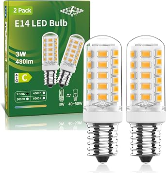LED MALL E14 LED Bulb Non-Dimmable 3W, E14 Small Edison Screw Light Bulbs, Warm White 2700K, 40W 50W Halogen Equivalent, 480LM AC220-240V, 360  Beam Angle for Chandeliers, Home Lighting 2 Pack