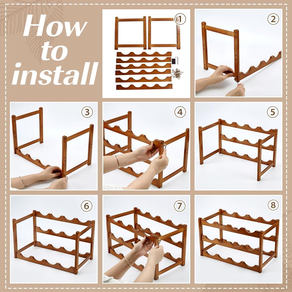 UNICRAFTALE 3 Tier Wine Rack Countertop Freestanding Storage for 12 Bottles Easy Assembly Wine Holder Cabinet Shelf Wine Storage Stand for Kitchen Pantry Dining Room Bar Decor 9.96"x9.25"x0.47"