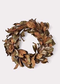 Afloral Real Touch Artificial Magnolia Leaf Wreath in Aged Brown - 29.5"