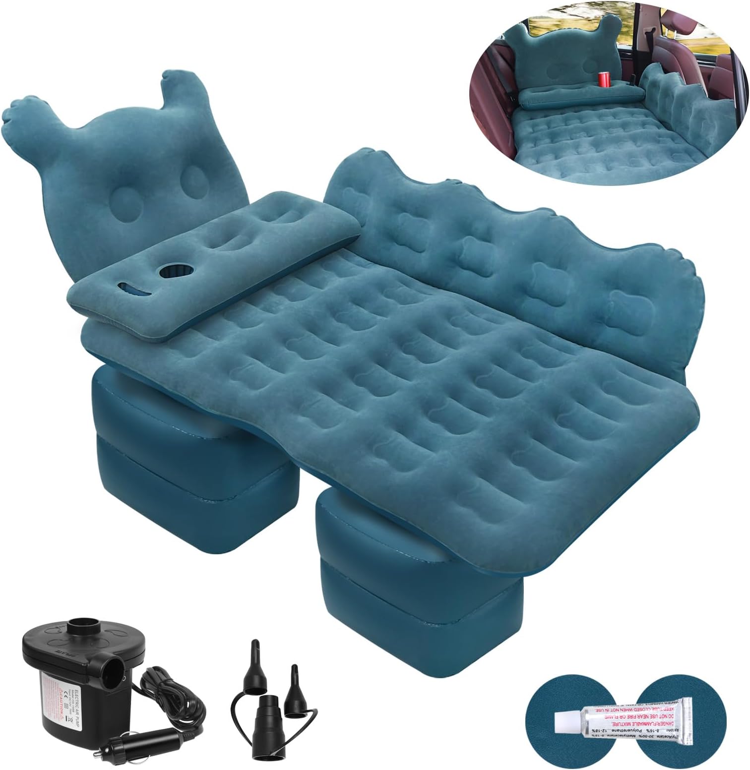 ISWEES Car Air Mattress,SUV Air Mattress, SUV Inflatable Car Bed for Back Seat Sleepping, with Pillows & Fill Piers, Thickened Flocking & PVC Surface, Air Mattress for Camping, Home Car Travel(Black)
