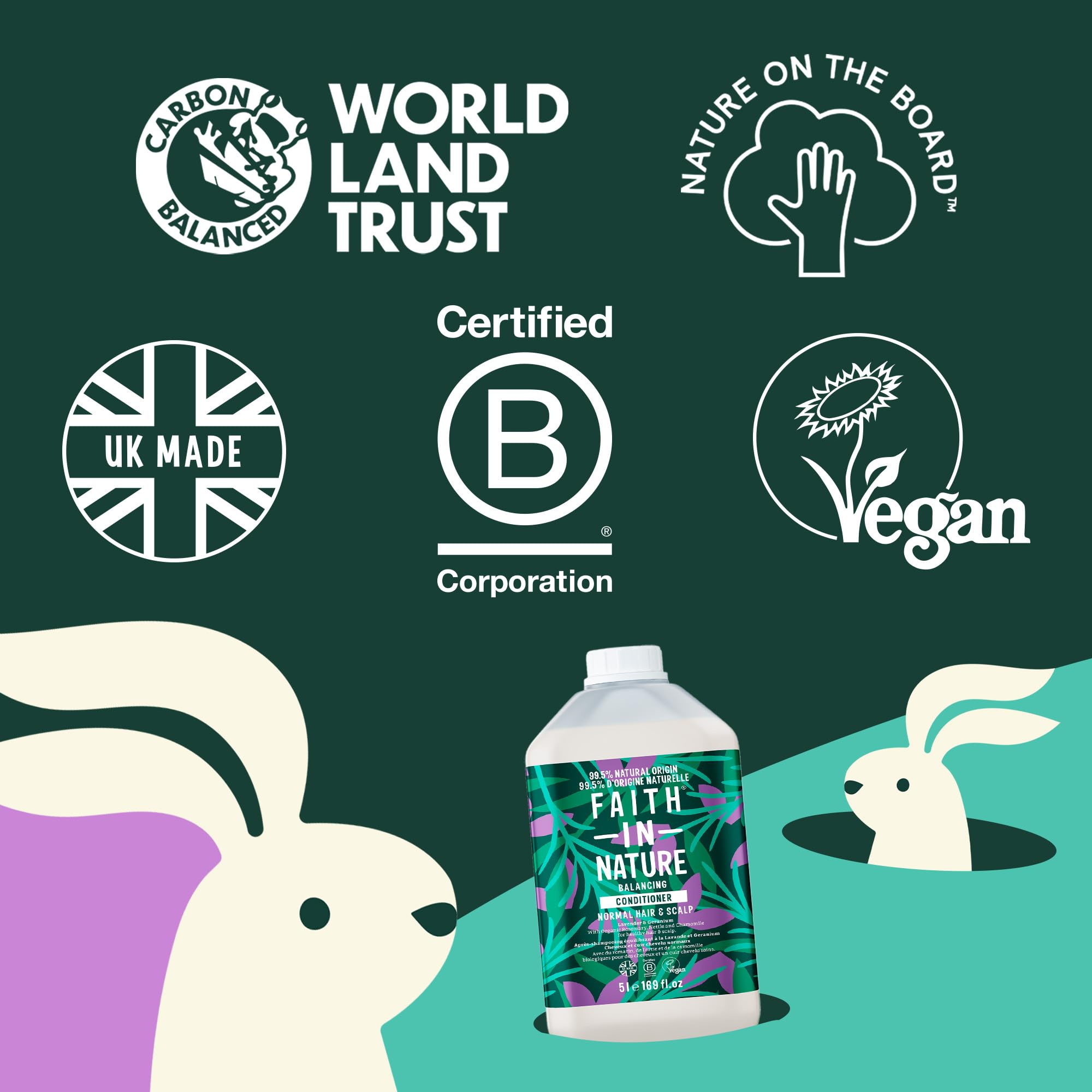 Faith In Nature Natürliches Lavendel & Geranie Conditioner, Ausgleichend für normales Haar & normale Kopfhaut, Vegan und tierversuchsfrei, Ohne SLS, Silikone oder Parabene, 5 L Nachfüllpack