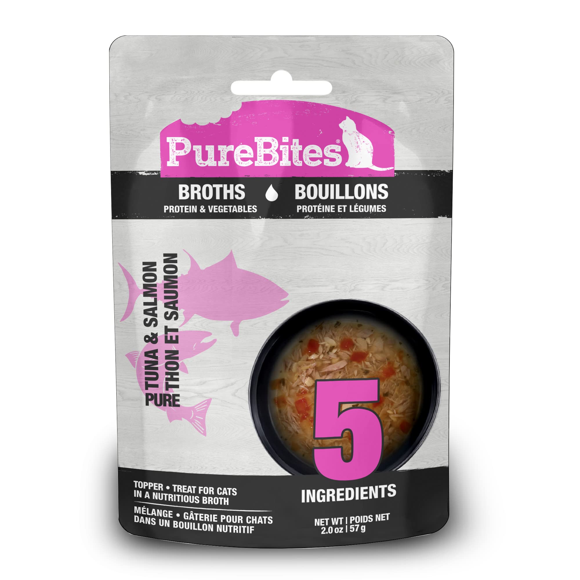 PureBites Tuna & Salmon Broths for Cats, Only 5 Ingredients, Case of 18