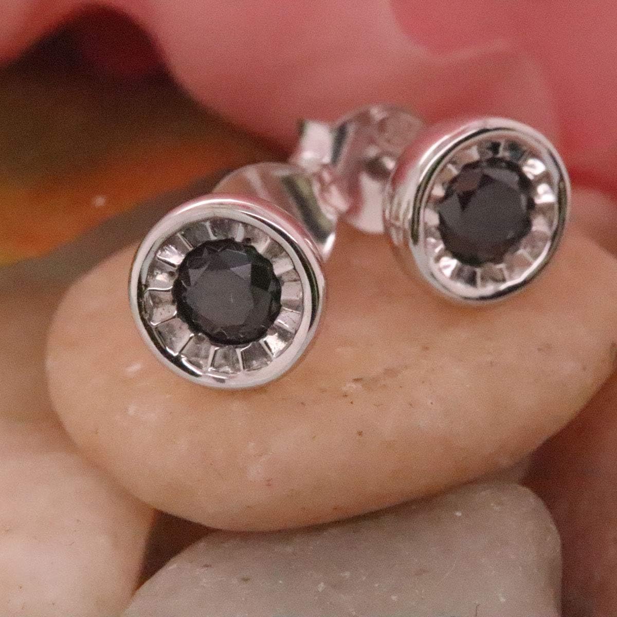 Dazzlingrock Collection Valentine's Day Gift 1.00 Carat Round Black Diamond Ladies Bezel Stud Earrings, Sterling Silver - Image 2