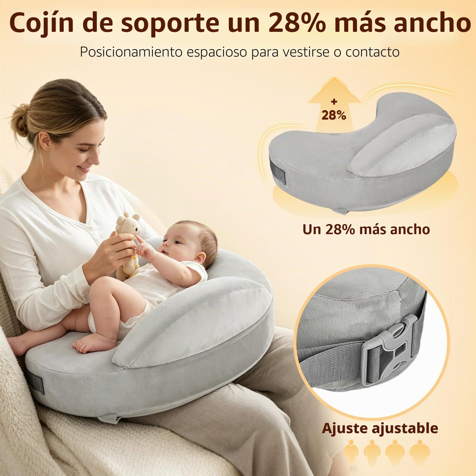 Cojín de Lactancia Memory Foam con Barrera de Seguridad, Correa Ajustable, Funda extraíble Lavable, ergonómico Mini para recién Nacidos, Ayuda para Madres