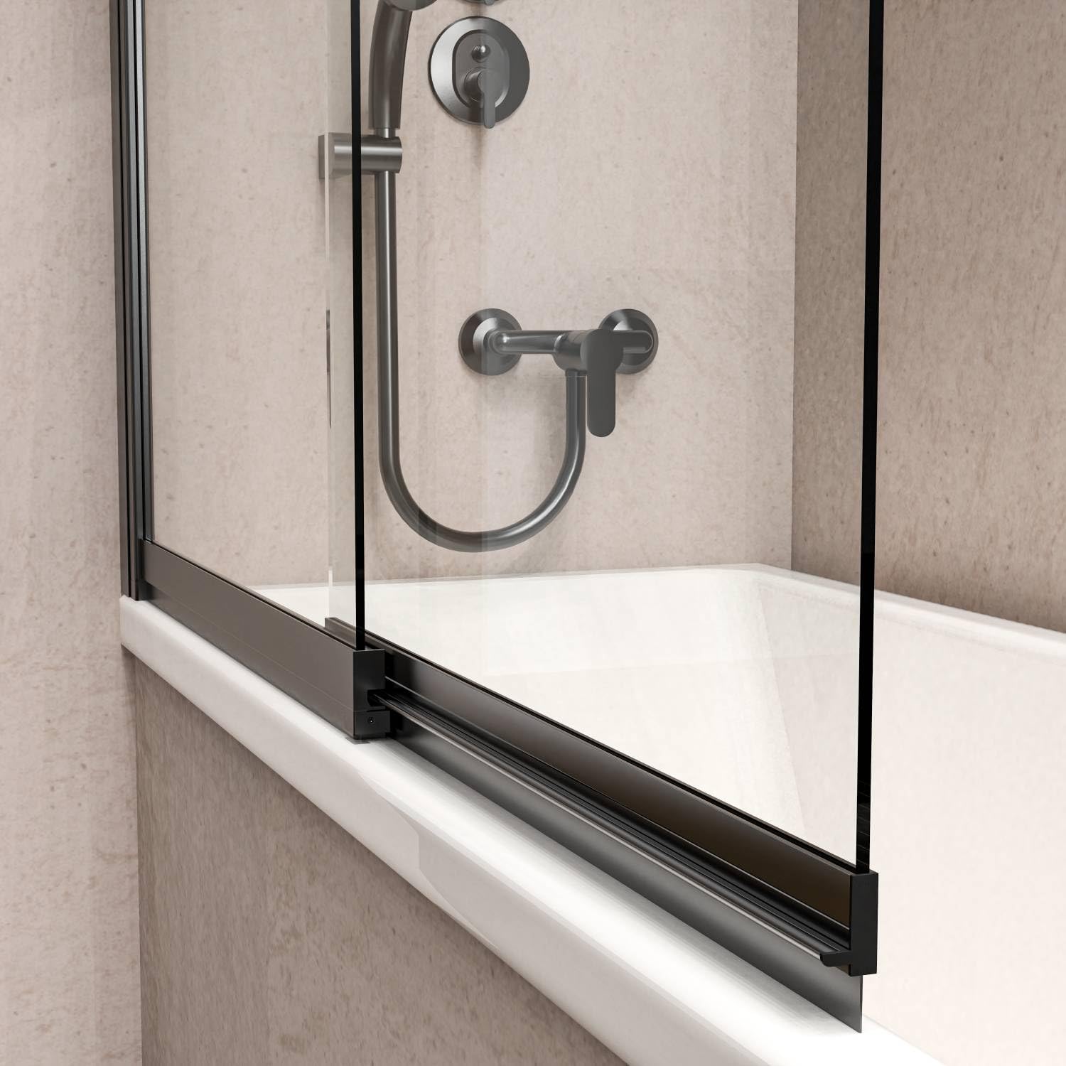 Mampara de Bañera Abatible Corredera 70 cm Negro Mate - Cristal Templado 6 mm Antical - 150cm Altura