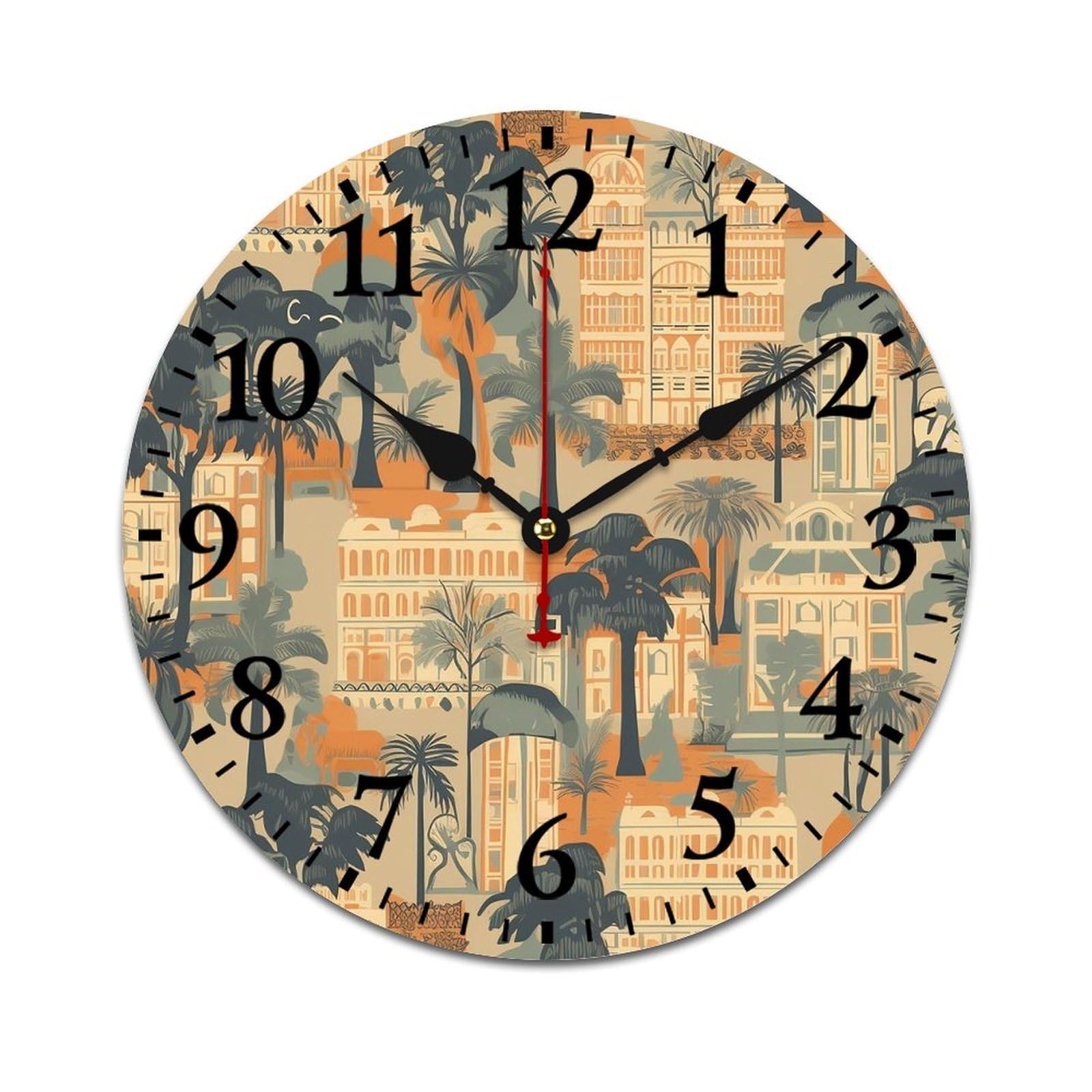 NTVOWPZO 10 Inch Wall Clock Wooden Tropical Palm Tree Battery Operated Wall Clocks Silent Non-Ticking Square Wall Clock for Living Room Kitchen Home Office Wall Decorative Clocks