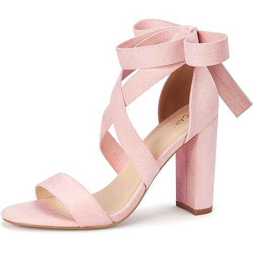 Strappy Heels for Women Chunky Heels High Heeled Sandals with Lace Up Fahsion Casual Nude Block Heel Sandals