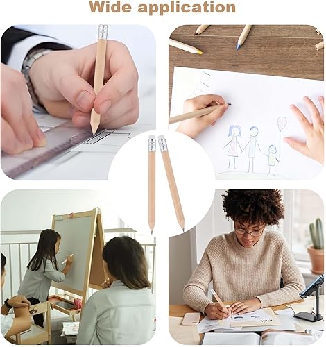 Miniatura 6 de BOXOB 100 lápices de golf, mini lápices de 4 pulgadas con borrador, lápices redondos cortos de madera afilada para preescolares, niños pequeños,