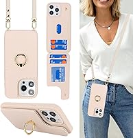 Vista 21 de Funda para iPhone 15 Pro Max con tarjetero para mujer, iPhone 15 Pro Max con correa, cordón cruzado, bloqueo RFID, soporte de anillo, cierre a