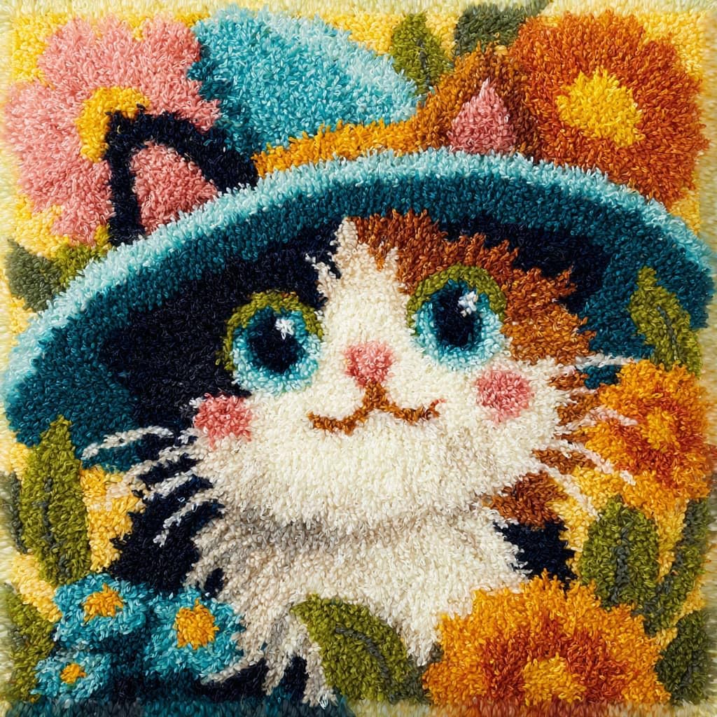 Henypt Latch Hook Cushion Kits Cats and Flowers
