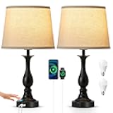 Bedside Table Lamp Touch Control Bedroom Lamps with USB-C USB-A Charging Port 3 Way Dimmable Touch Lamps for Nightstand Living Room Bedroom Dorm Home Office Reading, Set of 2