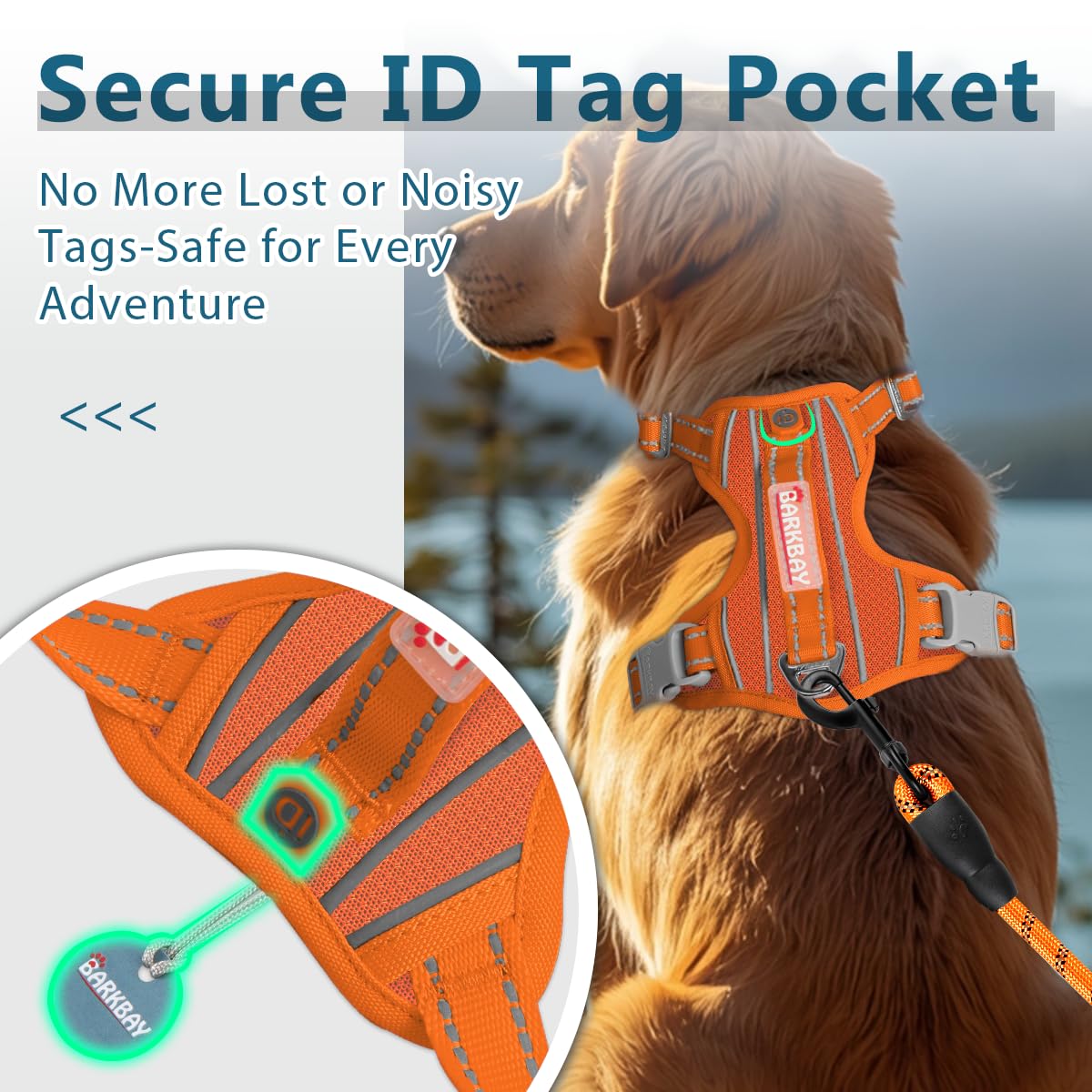 BARKBAY Dog Harness No Pull with ID Tag Pocket - Heavy Duty, Reflective, Easy Control for Large Dogs(Orange,L) - image 2