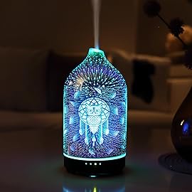 INRORANS 3D Glass owl Aromatherapy Diffuser 160ml ultrasonic Cool Mist Scent Aroma Essential Oil Diffuser Humidifier with Intermittent Mist & LED 7 Colorful Changing Night Light for Bedroom Home