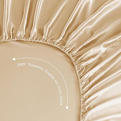 Miniatura 5 de HENGWEI - Juego de sábanas de satén tamaño matrimonial, juego de sábanas de 4 piezas transpirable y refrescante, juego de sábanas de seda tamaño