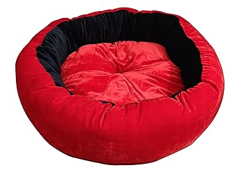 Hiputee Reversible Super Soft Dual Velvet Dog/cat Bed (Small (Puppy Size) 61x61x23 cms, Red Black)
