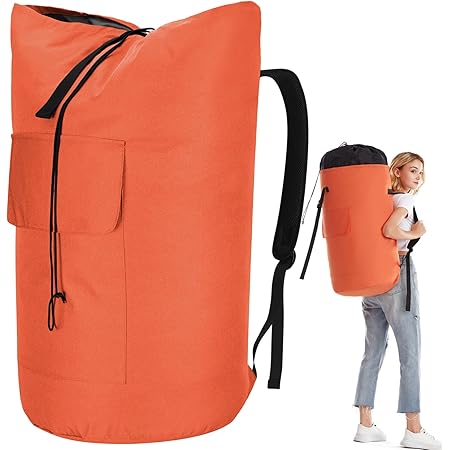 Backpack Laundry Bag for College, 115L Laundry Bags Extra Large Heavy Duty, Collapsible Laundry Backpack Bag, Orange Laundry Hamper Backpack, Dorm Room Essentials for College, Boys, Girls