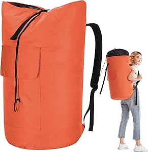 Backpack Laundry Bag for College, 115L Laundry Bags Extra Large Heavy Duty, Collapsible Laundry Backpack Bag, Orange Laundry Hamper Backpack, Dorm Room Essentials for College, Boys, Girls