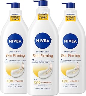 NIVEA Sheer Hydration Skin Firming Body Lotion with Q10 and Vitamin C, 72-Hour Body Moisturizer for Normal to Dry Skin, 16.9 Fl Oz Pump Bottle, Pack of 3