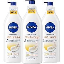 NIVEA Sheer Hydration Skin Firming Body Lotion with Q10 and Vitamin C, 72-Hour Body Moisturizer for Normal to Dry Skin, 16.9 Fl Oz Pump Bottle, Pack of 3