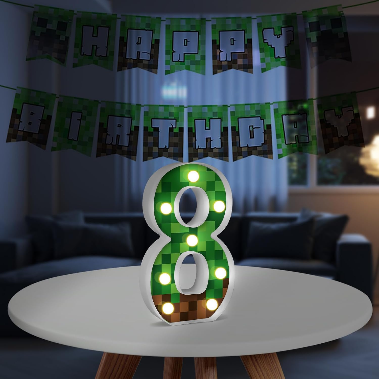 8.5" Pixel Game Light up Numbers Pixel Game Birthday Decorations Happy Birthday Light up Sign Pixel Pattern Game Theme Night Light Pixel Party Supplies Table Centerpieces (Number 8) image 4