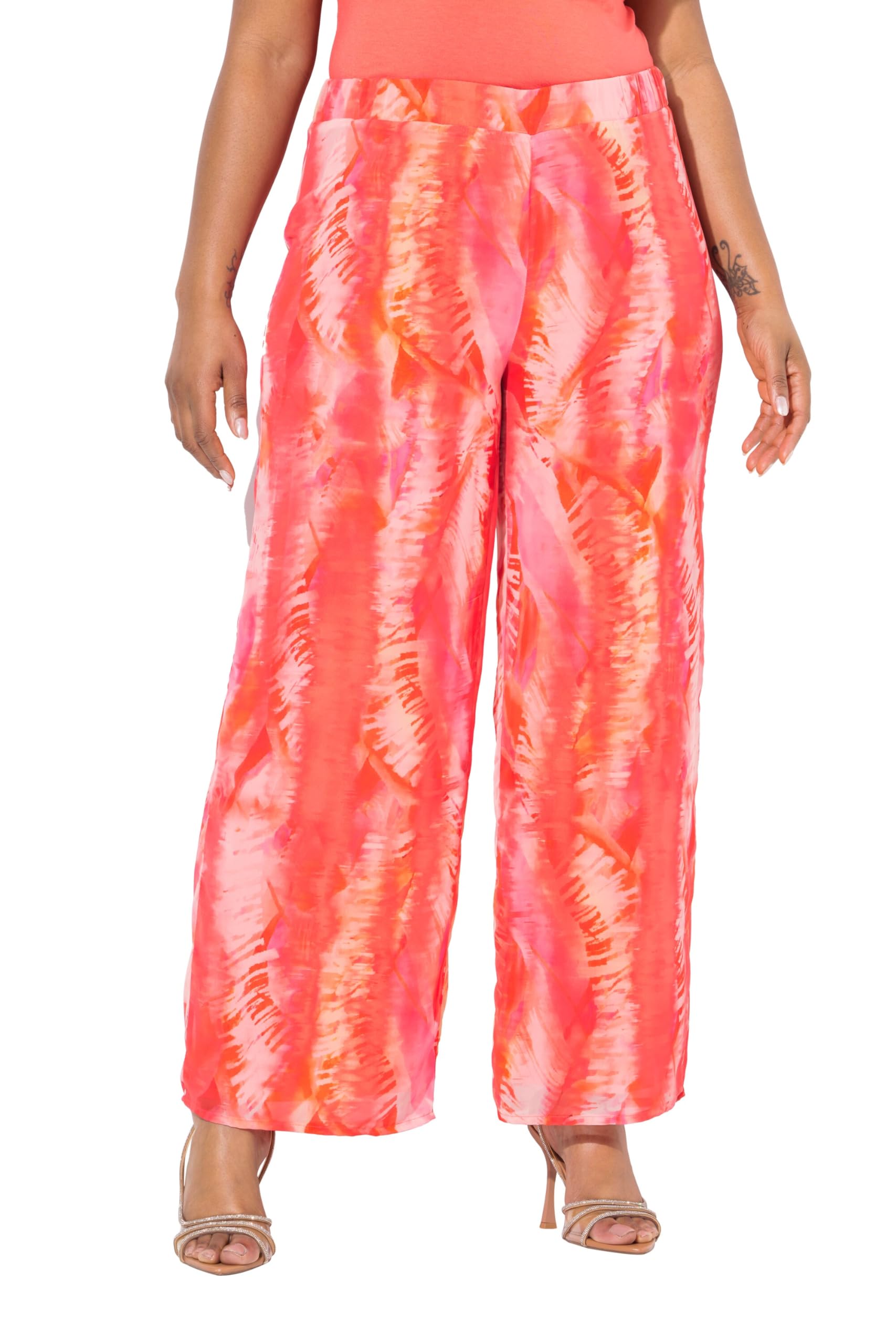 Ulla Popken Damen große Größen Übergrößen Plus Size Chiffonhose, doppellagig, weites Bein, Elastikbund 835858