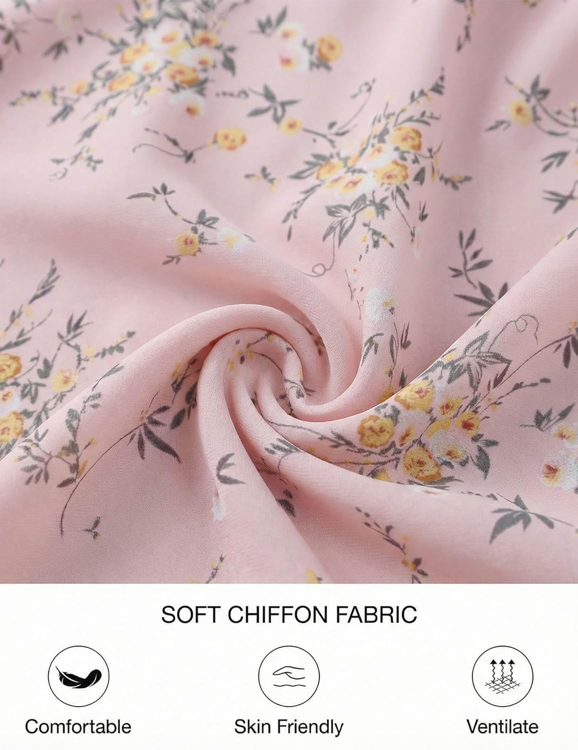 DERAX Women's Boho Floral Mini Dresses Fall V Neck Chiffon Long Peasant Sleeves 2026 Spring Short Dress - Image 5