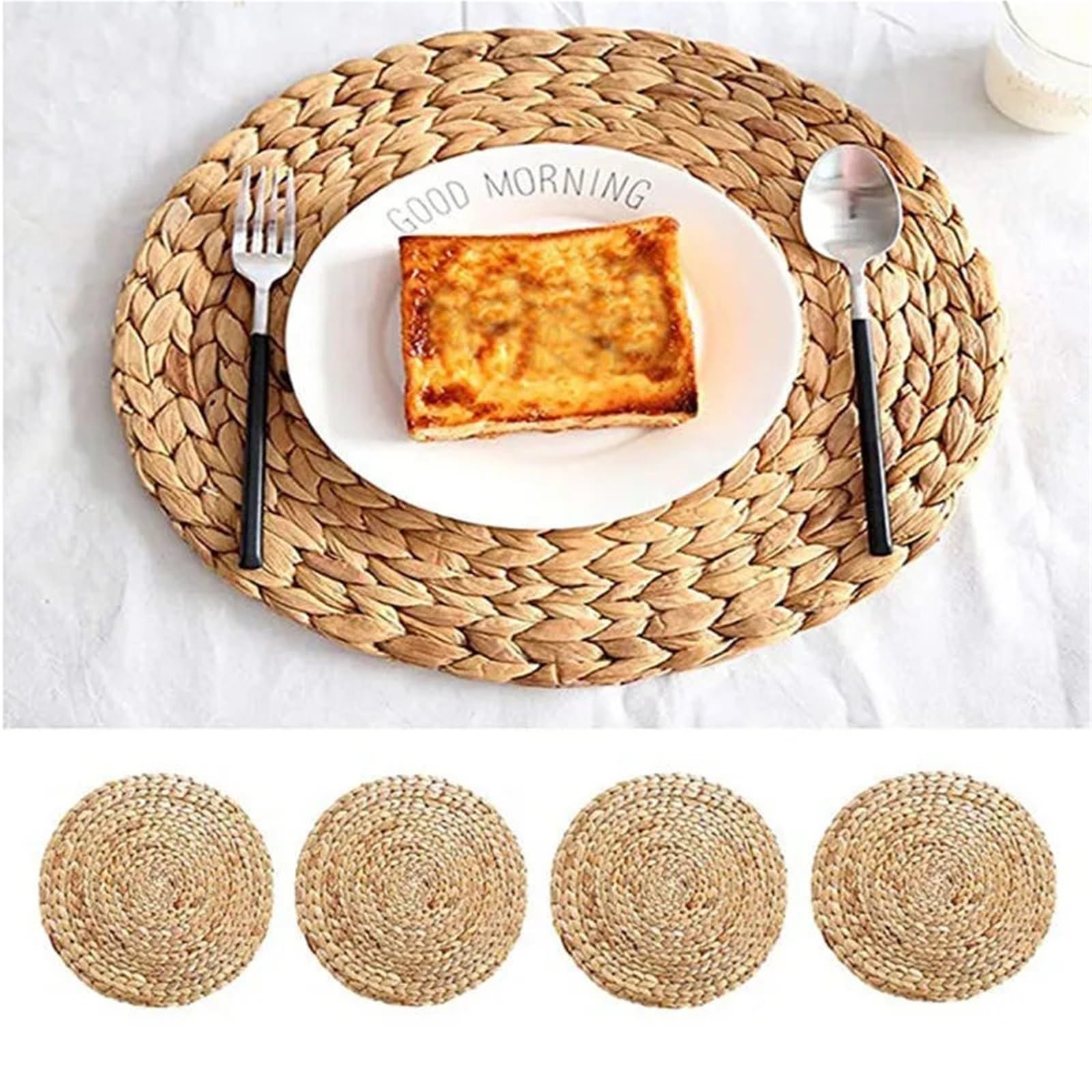 Sets de Table en Osier Sets de Table en rotin tissés à la Main – Sets Ronds, adaptés aux salles Manger et au Salon, résistants Chaleur(35cm)