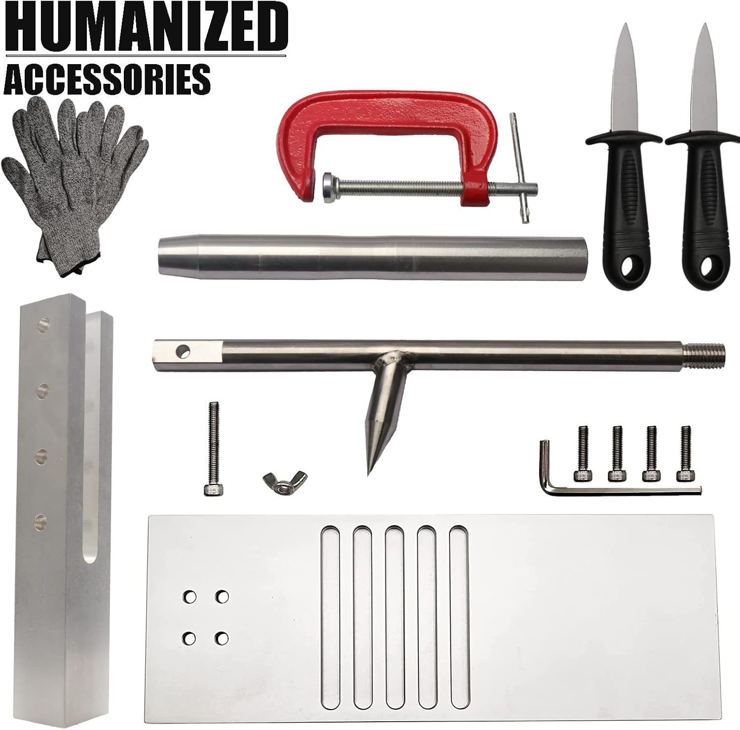 Oyster Shucker Tool Set - Adjustable Oyster Clam Opener Machine with 304 Stainless Steel Grillable Shucker Machine Set Including Knives, Glove and g-Clip