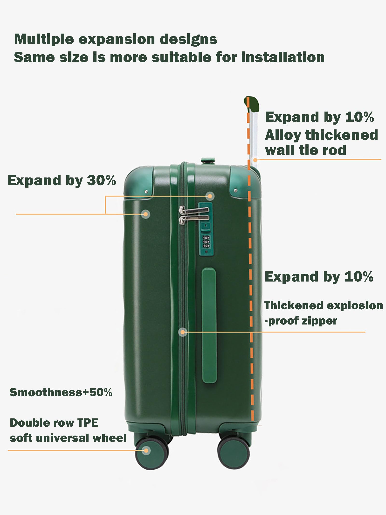 Maleta Grande 26 Pulgadas expandible, Duro Shell Equipaje de Viaje Ligero Durable Alta Capacidad con Doble Spinner Ruedas TSA Lock,Blanco,24