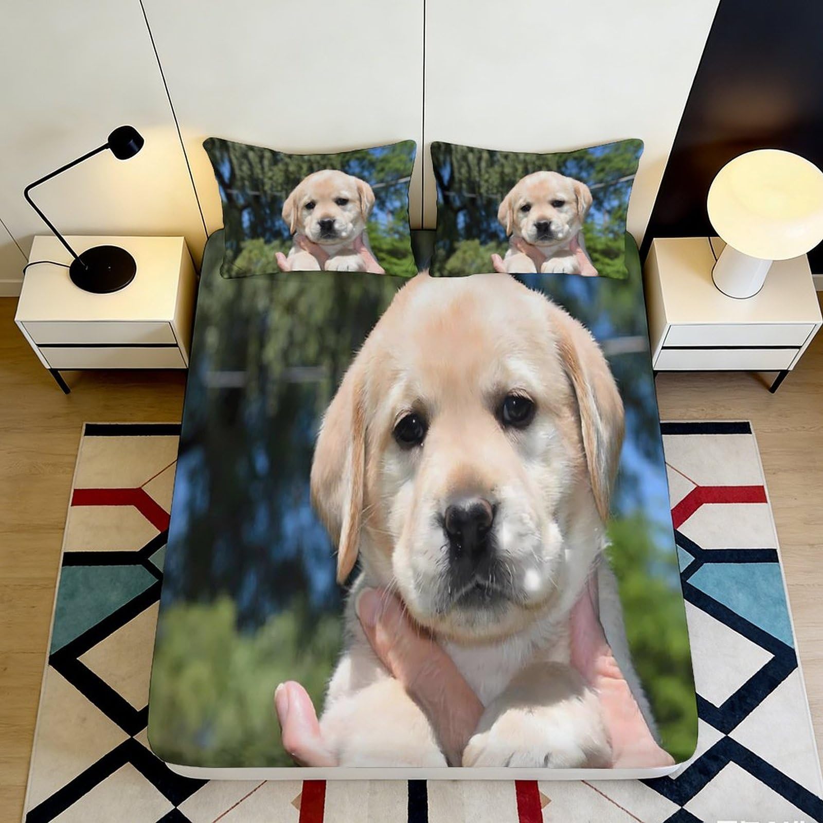 3D Printed Puppy Forest Fitted Sheet Microfiber Soft Non-Slip Dog Pattern Mattress Cover Bedroom Decor Gift 120x200cm 160x200x25cm