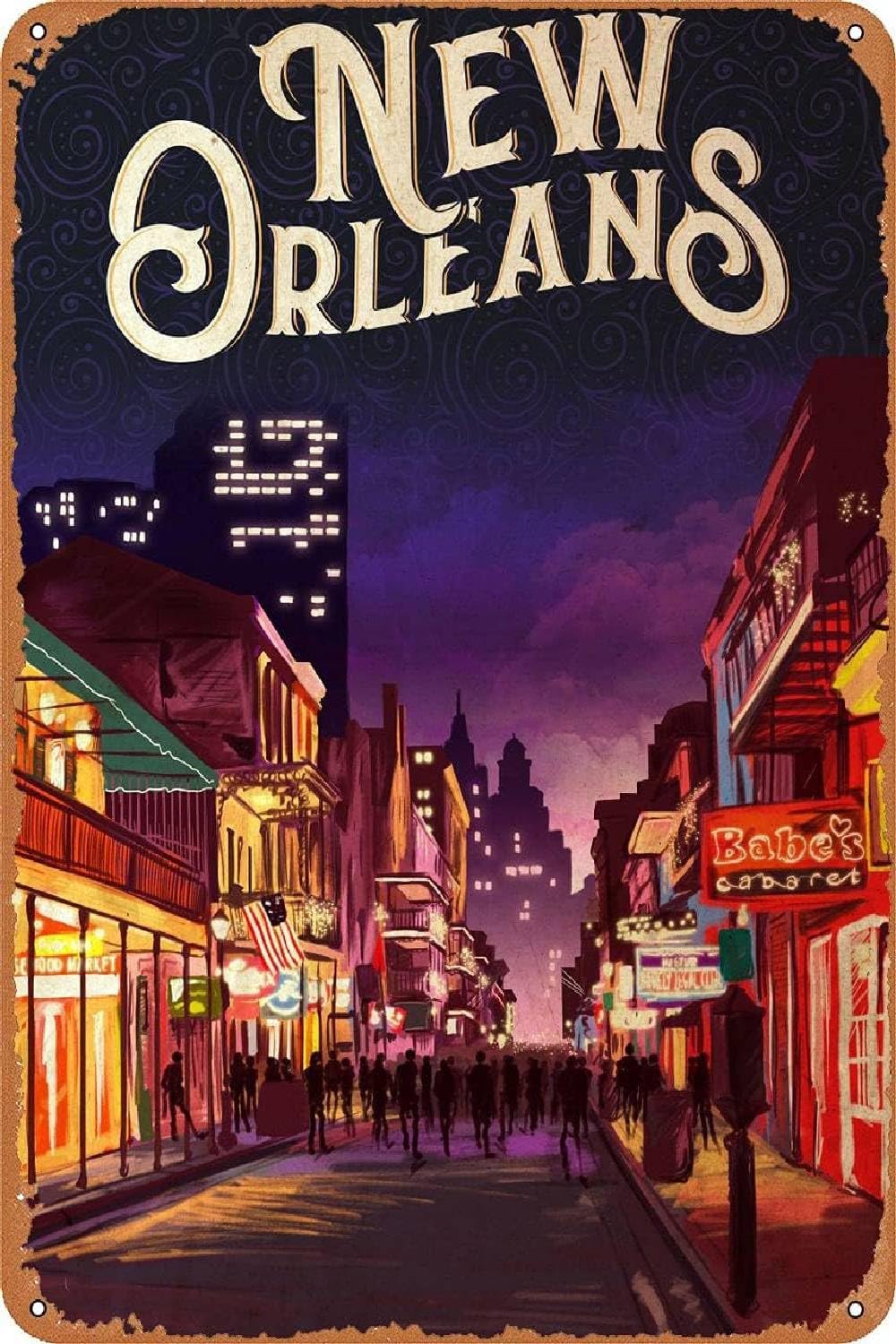 Charcasus Wj03 Vintage New Orleans Metal Sign Retro Travel Art For Home Decor Tin Signs - Ideal For Bars, Clubs, Home - 8X12 Inches