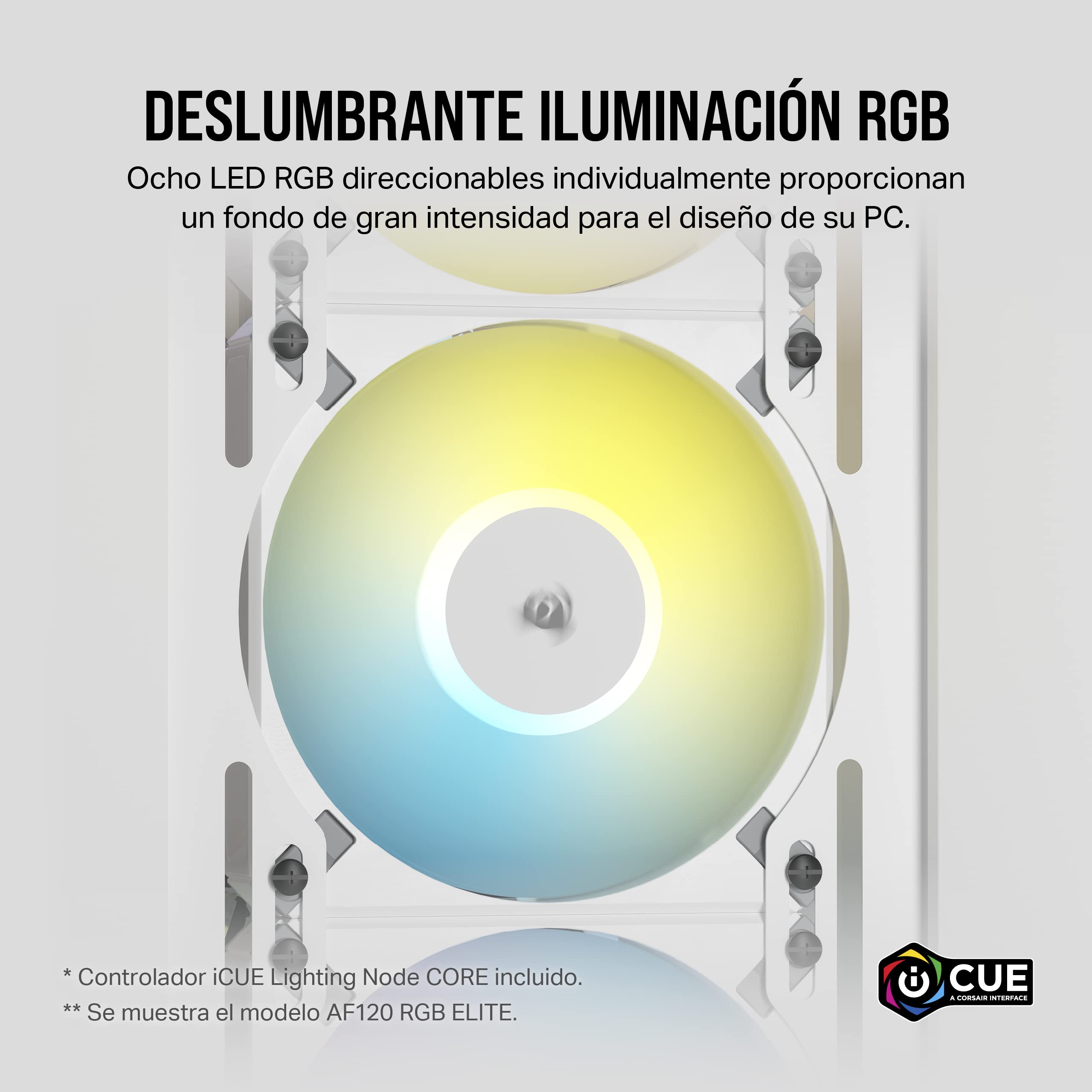 Corsair AF120 RGB Slim, Kit de Ventilador de 120 mm con Rodamiento Dinámico de Fluidos PWM - Perfil Delgado para Cajas Pequeñas - 8 LED RGB Direccionables - Pack Doble con Lighting Node Core - Blanco