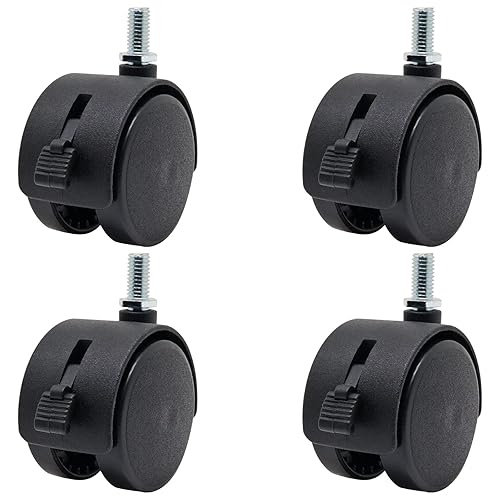 Miniatura 10 de Juego de 4 ruedas de plástico, ruedas giratorias M6 de grano recto de 1 pulgada, ruedas giratorias de nailon negro de repuesto para muebles, silla