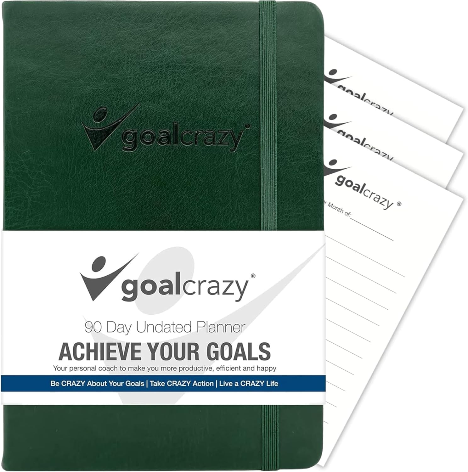 Undated Daily Planner to Achieve Your Goals - 90 Day Guided Journal & Productivity Organizer with Goal Setting, Habit Tracker, To Do List, Academic & Work Calendar, Leather Hardcover - Forest Green