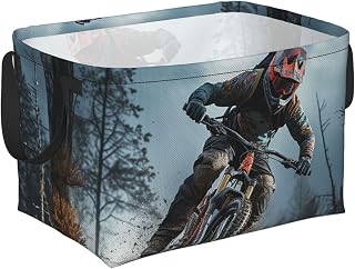 Collapsible Storage Basket for Shelves, Decorative Closet Bin with Handles | Fabric Closet Organizer Home Organization, Mountain Bike Tournament Rectangle Storage Bins For Dog Toys,Towel, 15""X9.8""